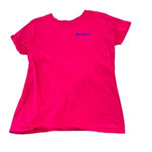 Costa Pink T-Shirt With Swirly Fish Design‎ And Blue Logo Women's size Large